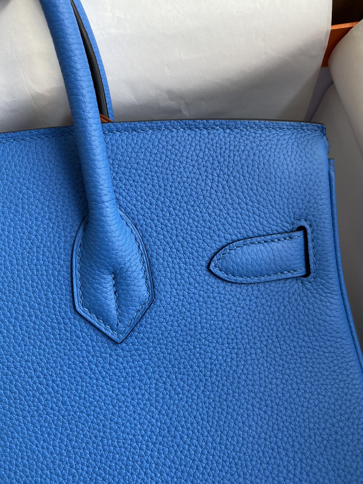 Hermes Birkin 30CM Togo Leather Handbag Blue Hydra